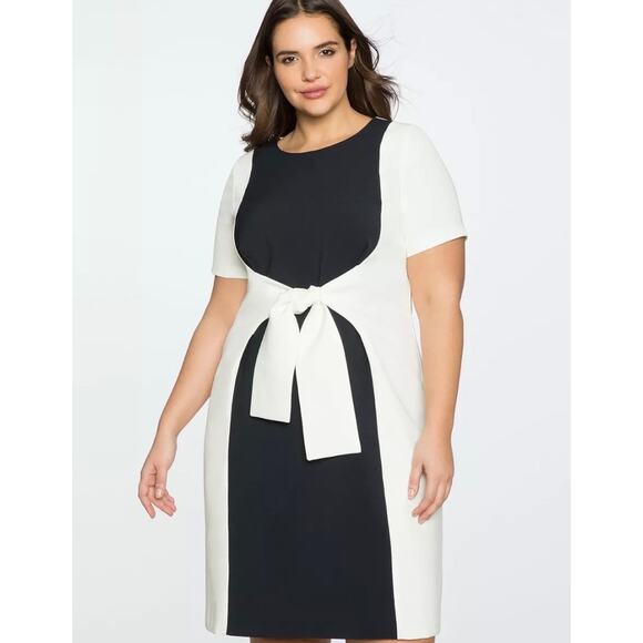 NWT Eloquii Navy and White Colorblock Tie Dress - Picture 1 of 5
